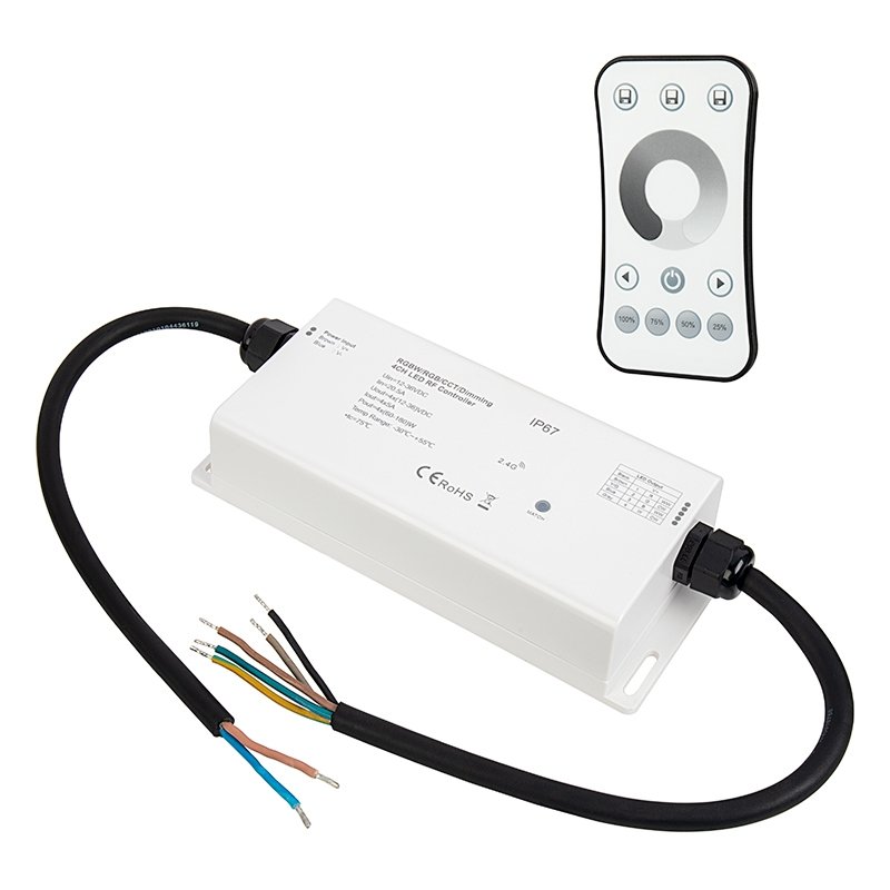 Waterproof 4 Channel Receiver with Single Color Dimming RF Remote - 5 Amps/Channel - DS-CO4-DM