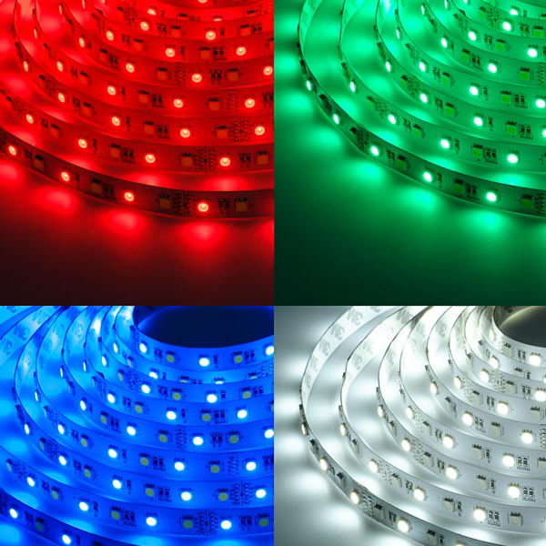 LED Light Strips with Multi Color + White LEDs - LED Tape Light with 18 SMDs/ft., 3 Chip RGBW SMD LED 5050 - Click Image to Close