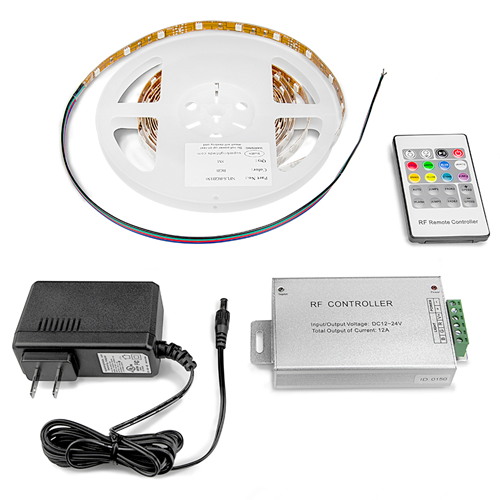 LED Light Strip Full Kit with Multi Color LEDs - LED Tape Light with 9 SMDs/ft., 3 Chip RGB SMD LED 5050 - Click Image to Close