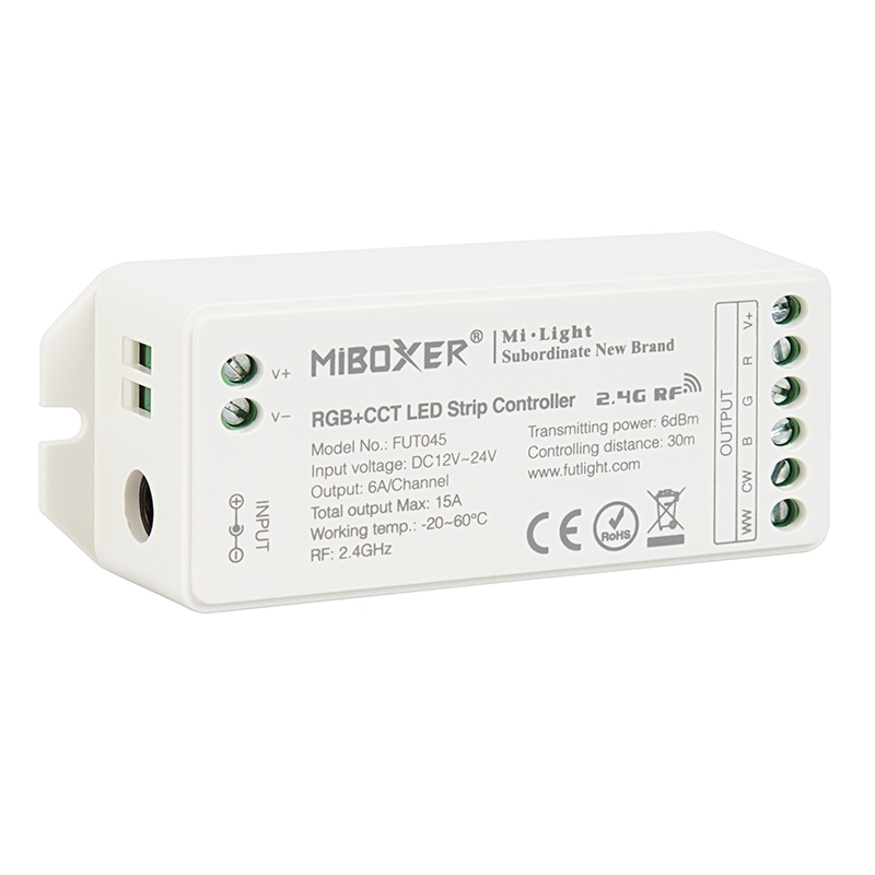 MiBoxer RGB+Tunable White LED Controller - Color-Changing/Tunable White - WiFi/Smartphone Compatible - 6 Amps/Channel - RGBCCT6-MZ