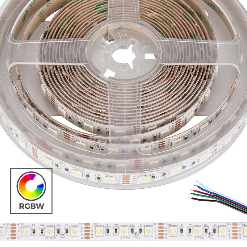 5050 RGBW LED Strip Light - Color-Changing LED Tape Light w/ White and Multicolor LEDs - 12V - IP20 - 122 lm/ft - 4-in-1 Chip