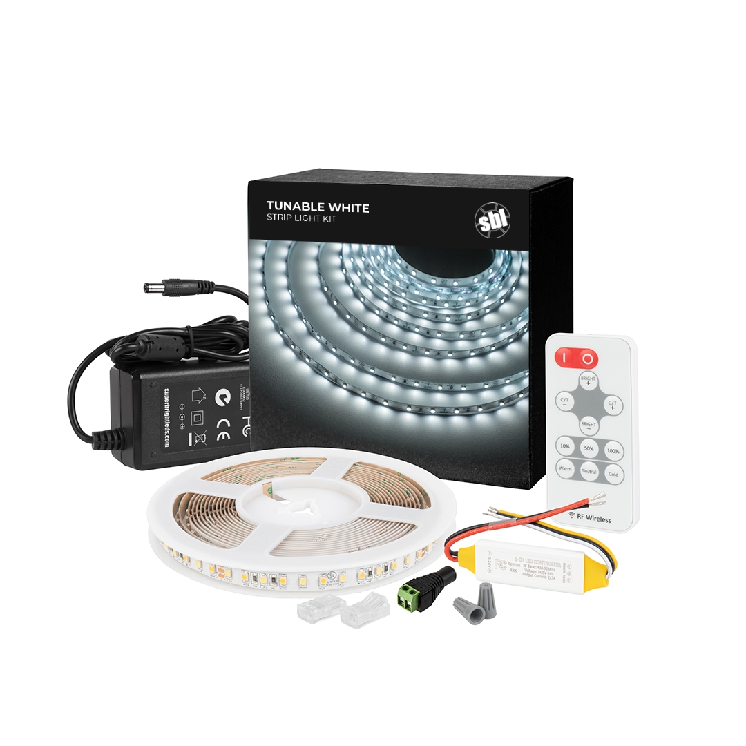 Tunable White LED Strip Light Kit - 5m White LED Tape Light - Wireless RF Remote - STN-H80-B12A-10C5M-24V-1-TW