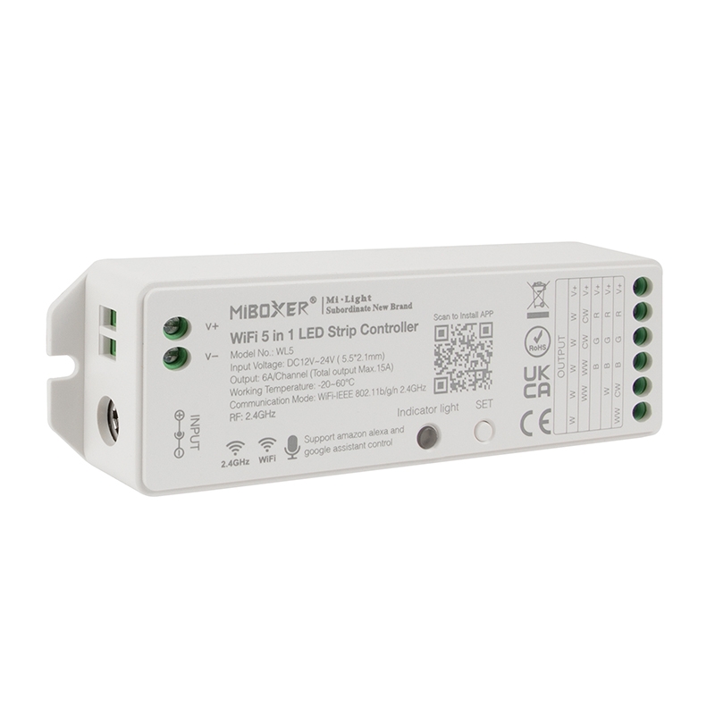 MiBoxer RGB+CCT LED Controller - Hubless - 6 Amps/Channel - 12-24 VDC