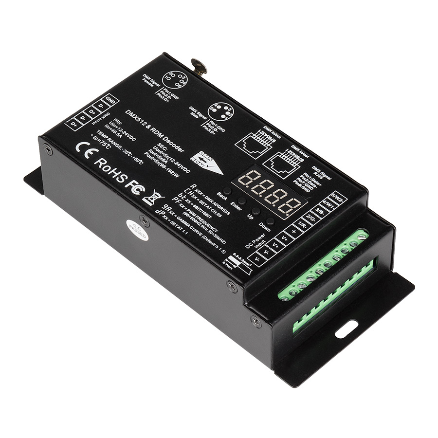LED DMX 512 Decoder/RDM Controller - 8 Amp - 5 Channel - Digital Display - Click Image to Close