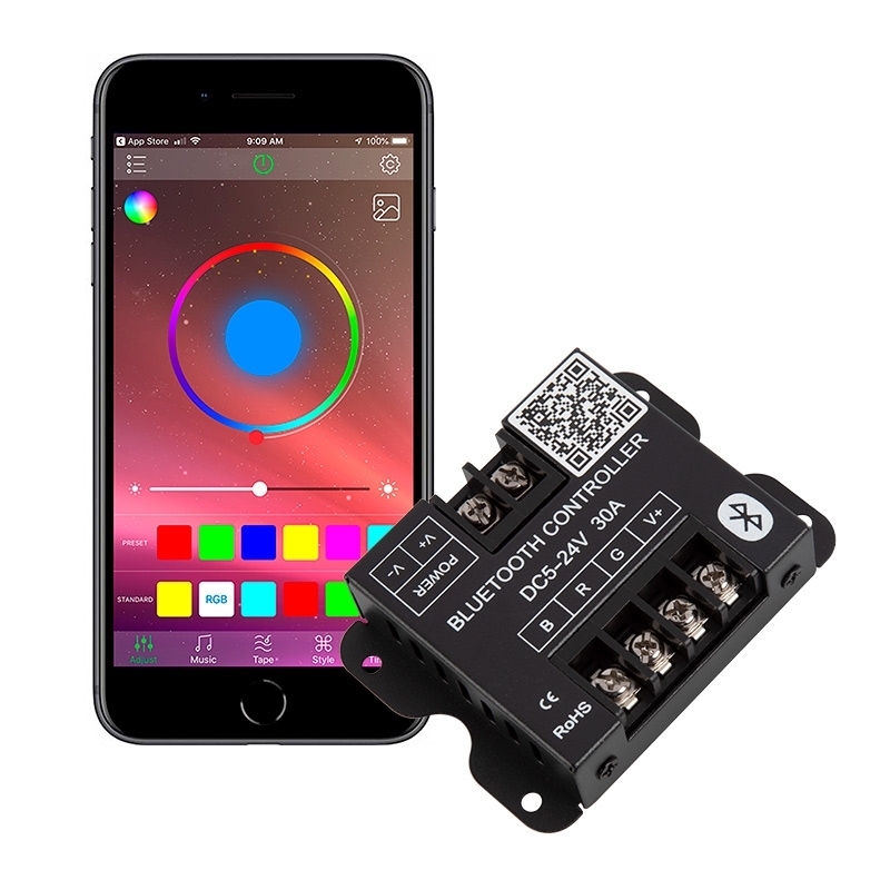 Bluetooth RGB LED Controller - Smartphone Compatible - 10 Amps/Channel - CBT-RGB10 - Click Image to Close
