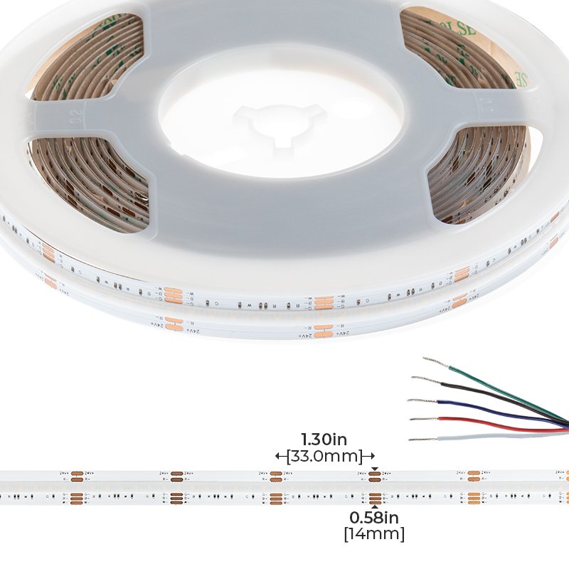 5m RGB+White COB LED Strip Light - COB Series LED Tape Light - IP65 - 24V - RGB+Cool White / RGB+Natural White / RGB+Warm White