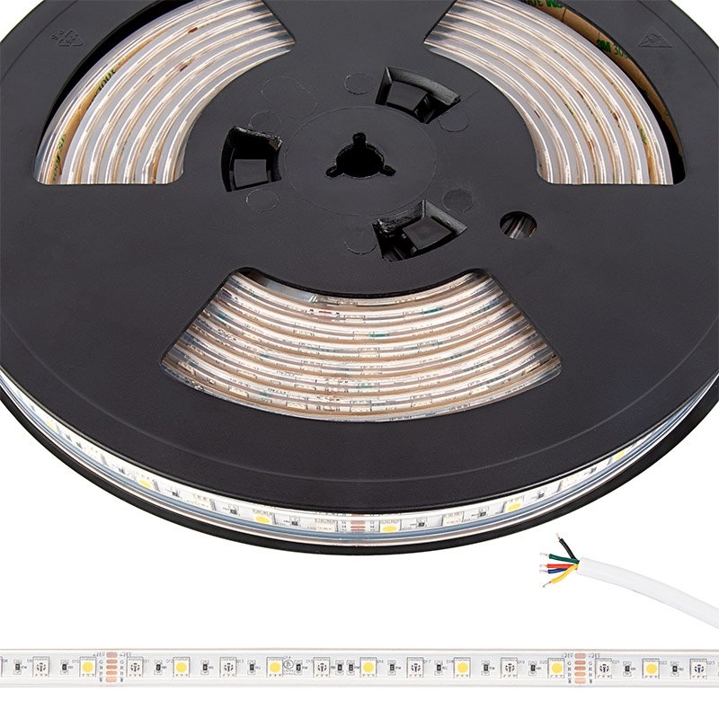 5m RGB+W LED Strip Light - Color-Changing LED Tape Light - 24V - IP67 Waterproof