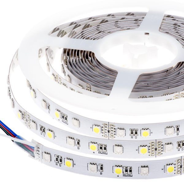 LED Light Strips with Multi Color + White LEDs - LED Tape Light with 18 SMDs/ft., 3 Chip RGBW SMD LED 5050 - Click Image to Close