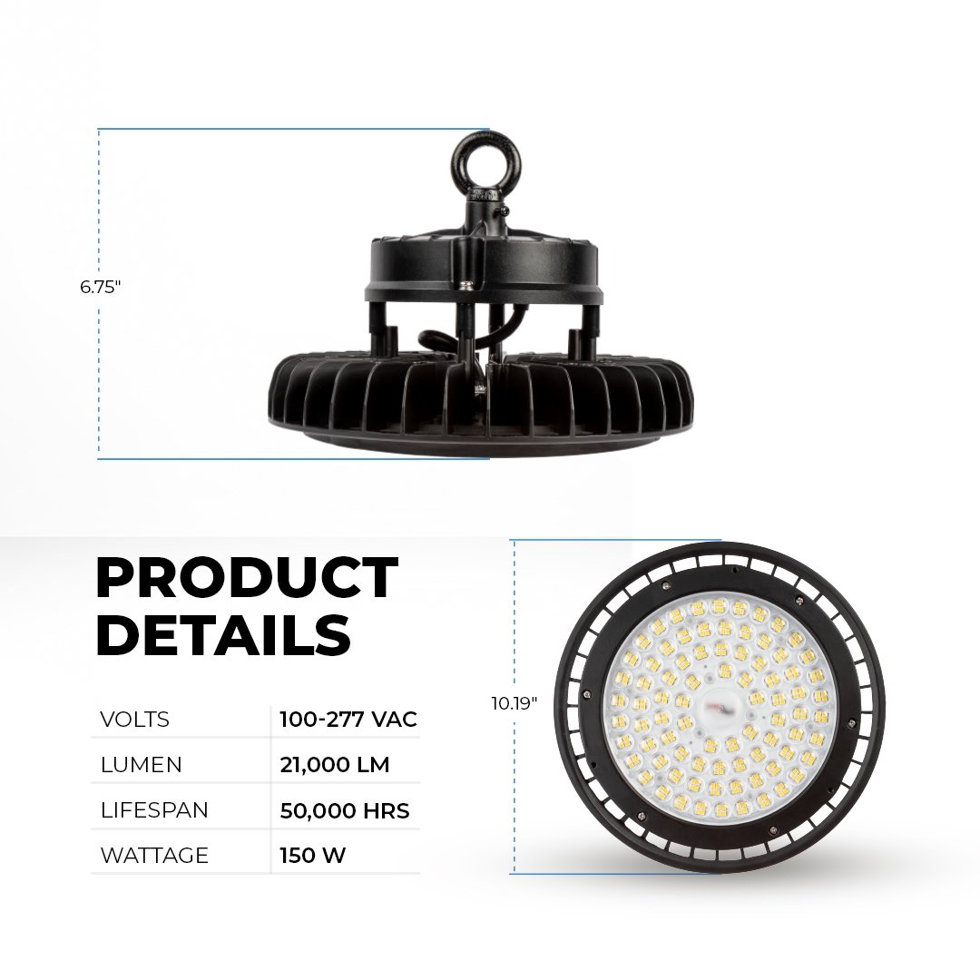 150W UFO LED High Bay Light - 21,000 Lumens - 400W MH Equivalent - 5000K - Click Image to Close