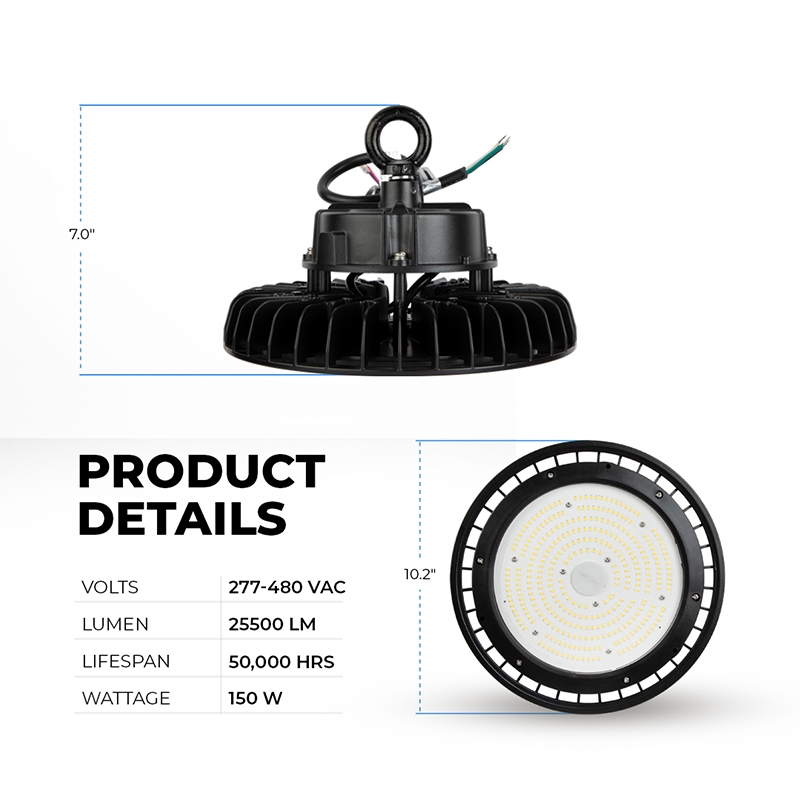 High Voltage LED High Bay Light - 150W - Included Reflector - 277-480 VAC - 25,500 Lumens - 400W MH Equivalent - 5000K - Click Image to Close