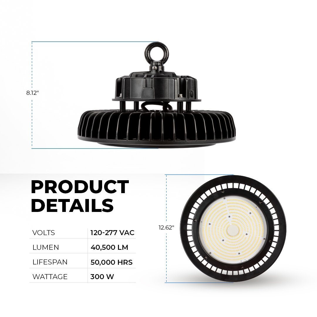 300W UFO LED High Bay Light - 40,500 Lumens - 1000W MH Equivalent - 5000K - Click Image to Close