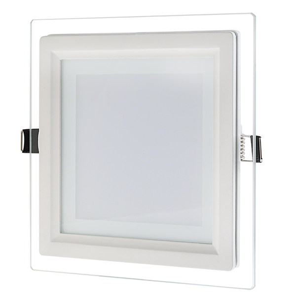 6" Square LED Recessed Light with Decorative Edge Lit Glass Panel Accent Light - 12W - Click Image to Close