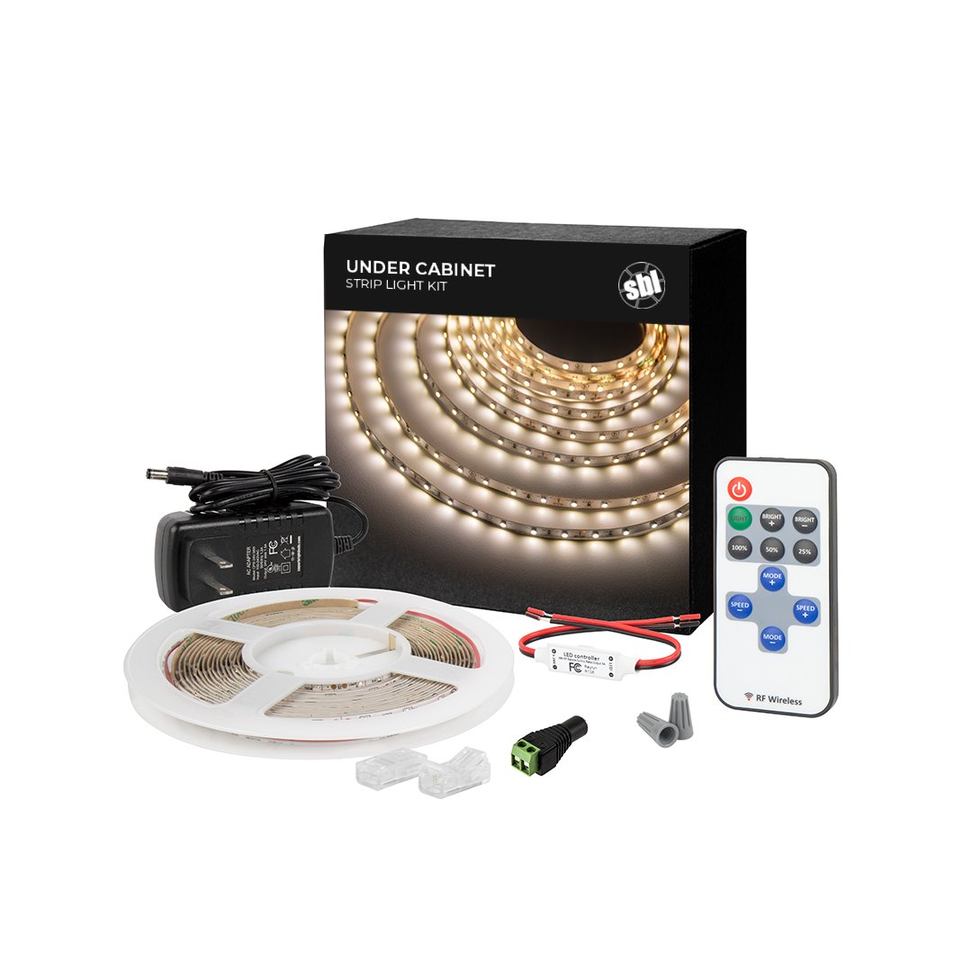 White LED Strip Lighting Kit - 5m Under Cabinet LED Tape Light - Wireless RF Controller - 150 lm/ft