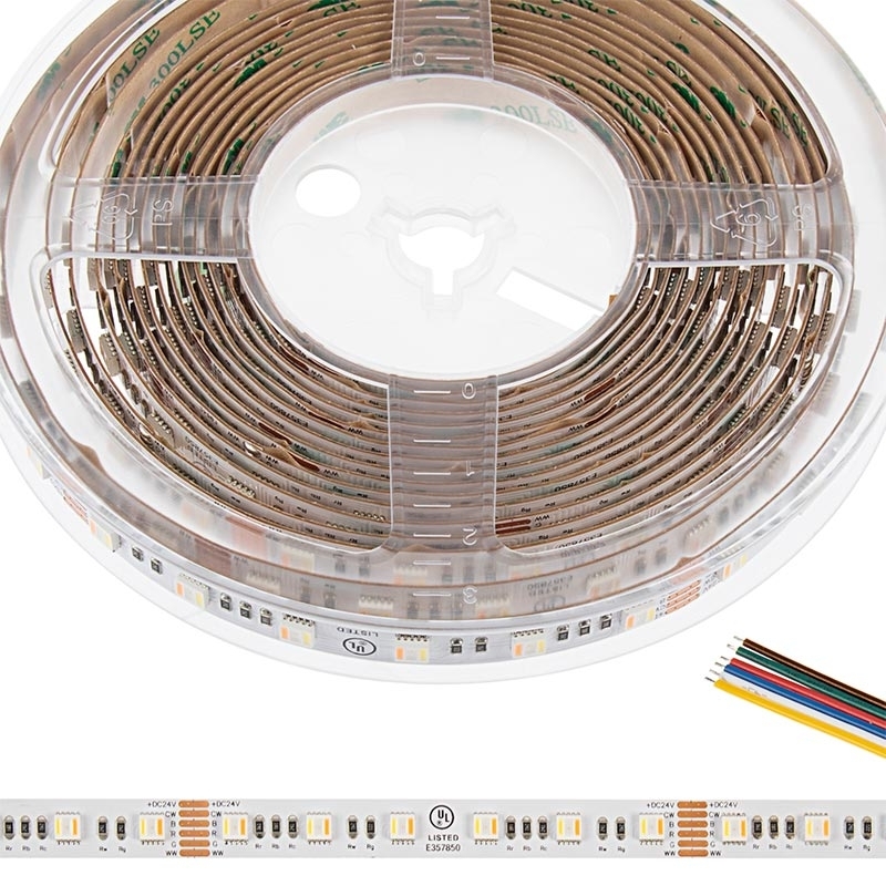 5m RGB+CCT LED Strip Light - 5-in-1 Color-Changing LED Tape Light - 24V - IP20 - RGBCCT - 196.9in (16.40ft) - Click Image to Close