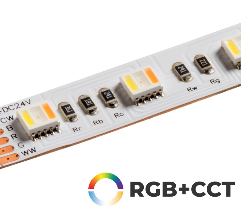 5m RGB+CCT LED Strip Light - 5-in-1 Color-Changing LED Tape Light - 24V - IP20 - RGBCCT - 196.9in (16.40ft) - Click Image to Close