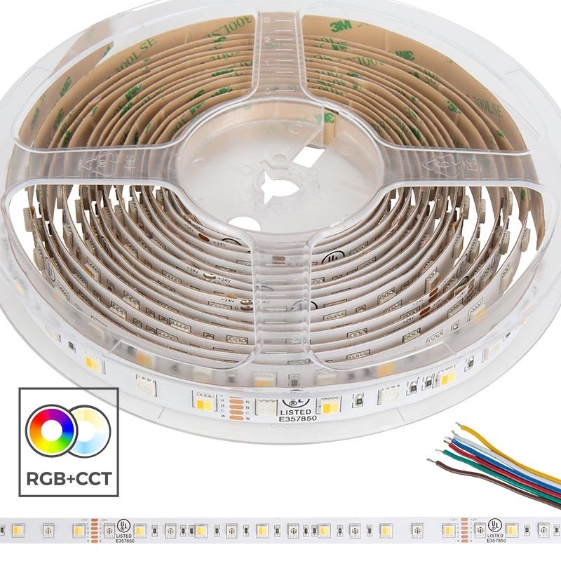 5m RGB+CCT LED Strip Light - Color-Changing LED Tape Light - 24V - IP20 - RGB+CCT - 196.9in (16.40ft) - Click Image to Close