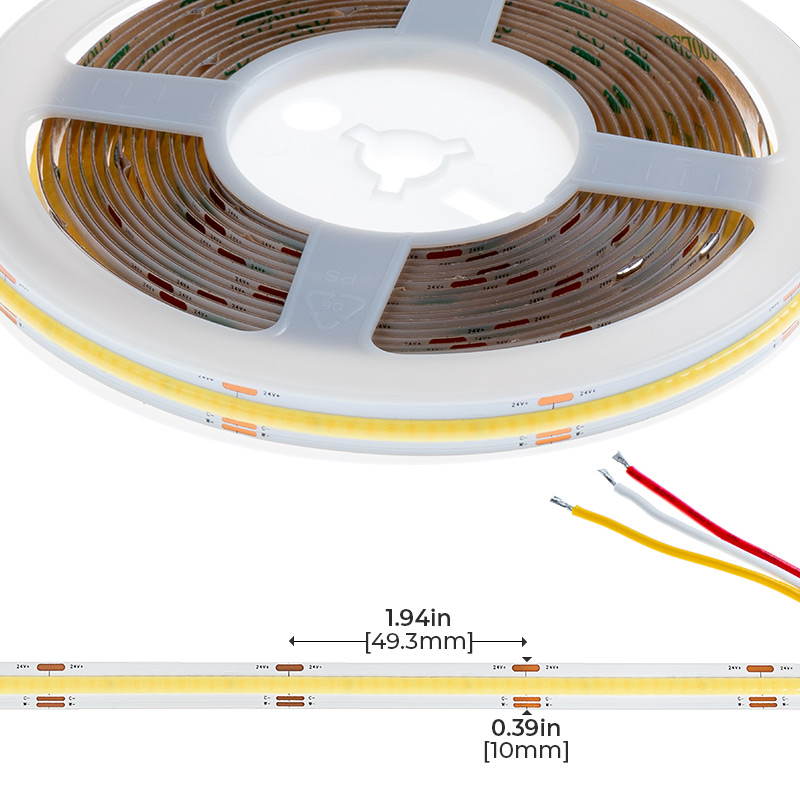 5m Tunable White COB LED Strip Light - COB Series LED Tape Light - 2700K-6500K - IP20 - 24V - Click Image to Close
