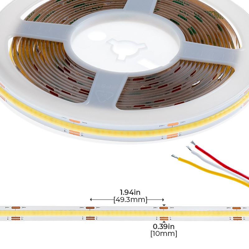 5m Tunable White COB LED Strip Light - COB Series LED Tape Light - 2700K-6500K - IP20 - 24V