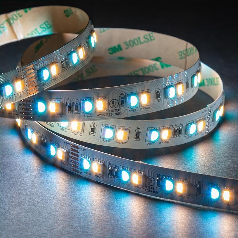 5m RGBA Tunable White LED Strip Light - Color-Changing LED Tape Light - 24V - IP20 - RGB+ACCT - 196.9in (16.40ft)