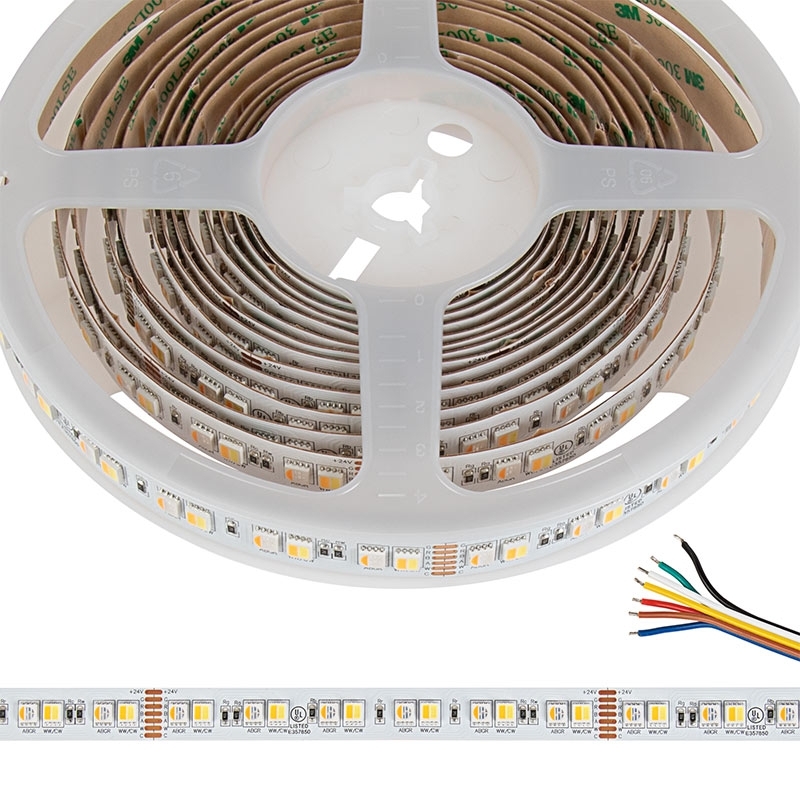 5m RGBA Tunable White LED Strip Light - Color-Changing LED Tape Light - 24V - IP20 - RGB+ACCT - 196.9in (16.40ft) - Click Image to Close