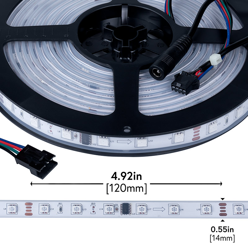 Outdoor RGB LED Strip Lights - Color Chasing 12V LED Tape Light - Waterproof - 37 Lumens/ft. - Click Image to Close