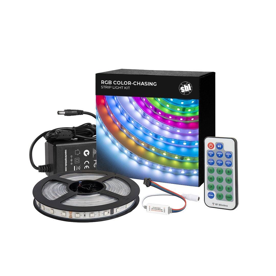 5m Digital RGB LED Strip Light Kit - Single Addressable Color-Chasing LED Tape Light - 12V - IP67 - Color Chasing LED Flexible Strip Kit