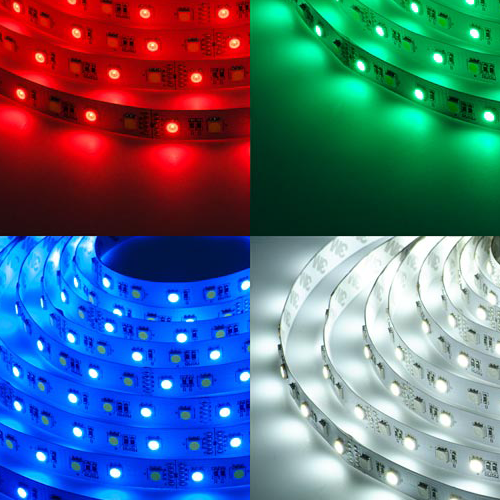 Outdoor LED Strip with Multi Color + White LEDs - Weatherproof LED Tape Light with 18 SMDs/ft., 3 Chip RGBW SMD RGB 5050