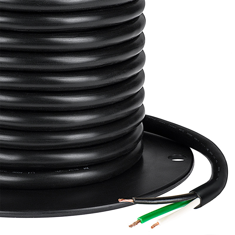 SJT Cable - Black Jacketed 18 Gauge Three Conductor Power Wire - Click Image to Close
