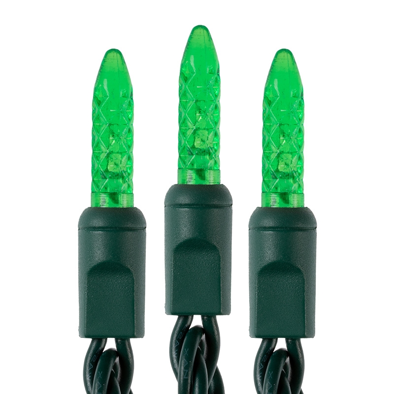 Mini LED Christmas String Lights - 25ft - 50 Faceted M5 Bulbs - Green Wire - Click Image to Close