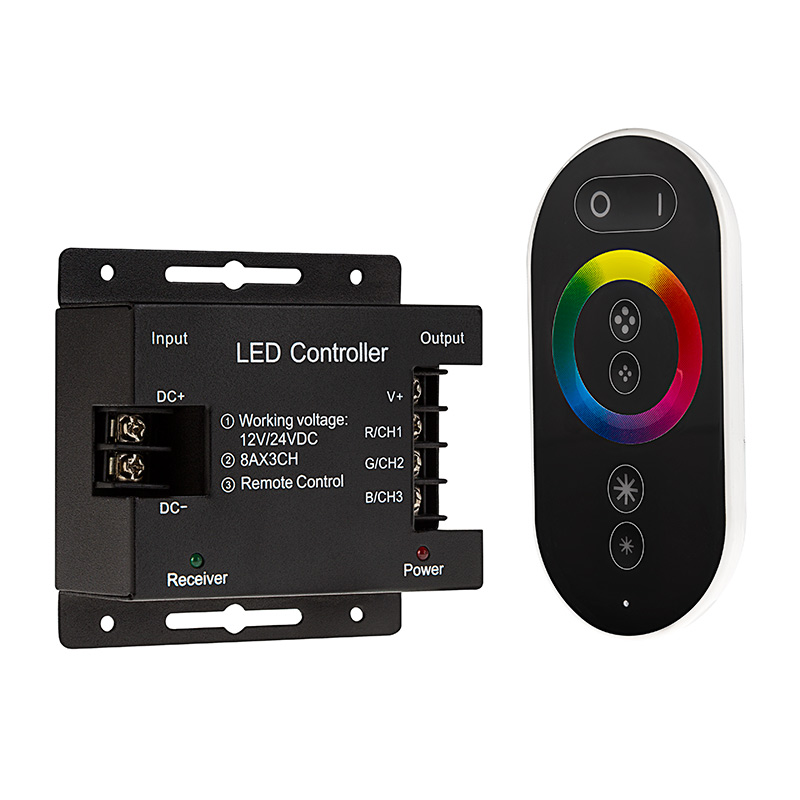 RGB LED Controller - Wireless RF Touch Color Remote with Dynamic Color-Changing Modes - 8 Amps/Channel - Click Image to Close